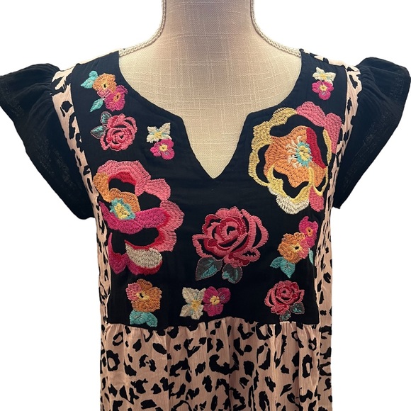 Savanna Jane Floral Embroidery Leopard Print Dress Size Small - Picture 4 of 14